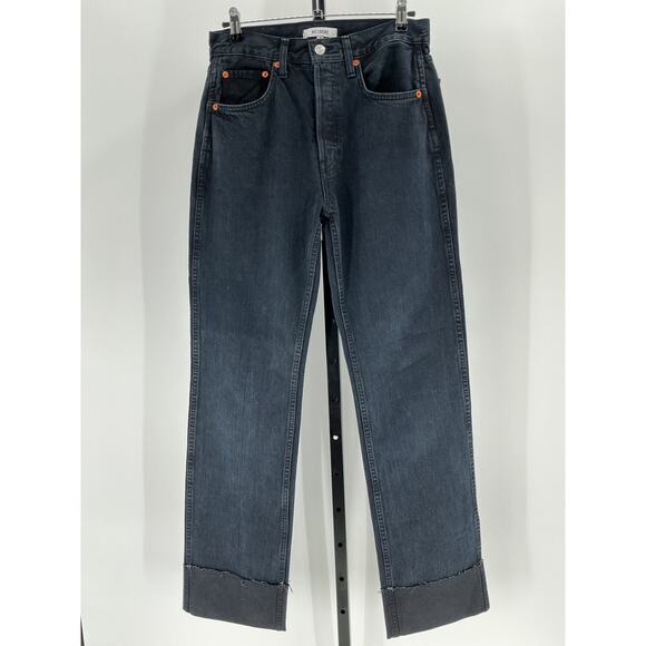 Re/Done High Rise Black Cotton Loose Long Denim Jean Size 27 - Picture 2 of 4